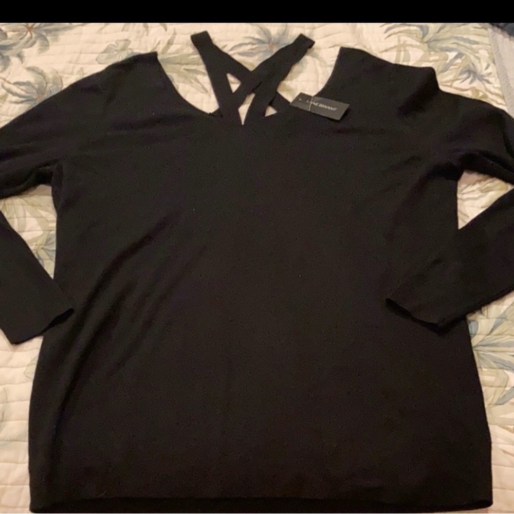 Lane Bryant Black Knit Top with Cross-Back Straps